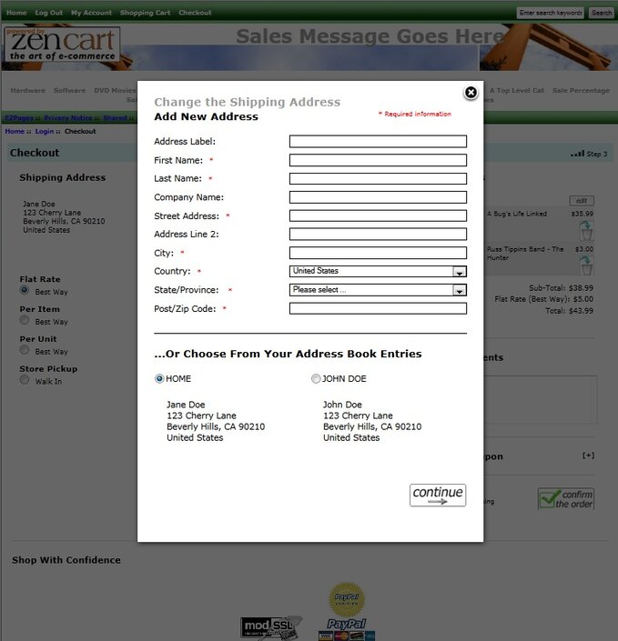 Fast and Easy Ajax Checkout for Zen Cart