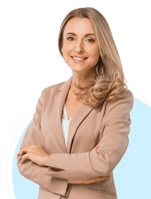 smiling portrait confident blonde young woman standing