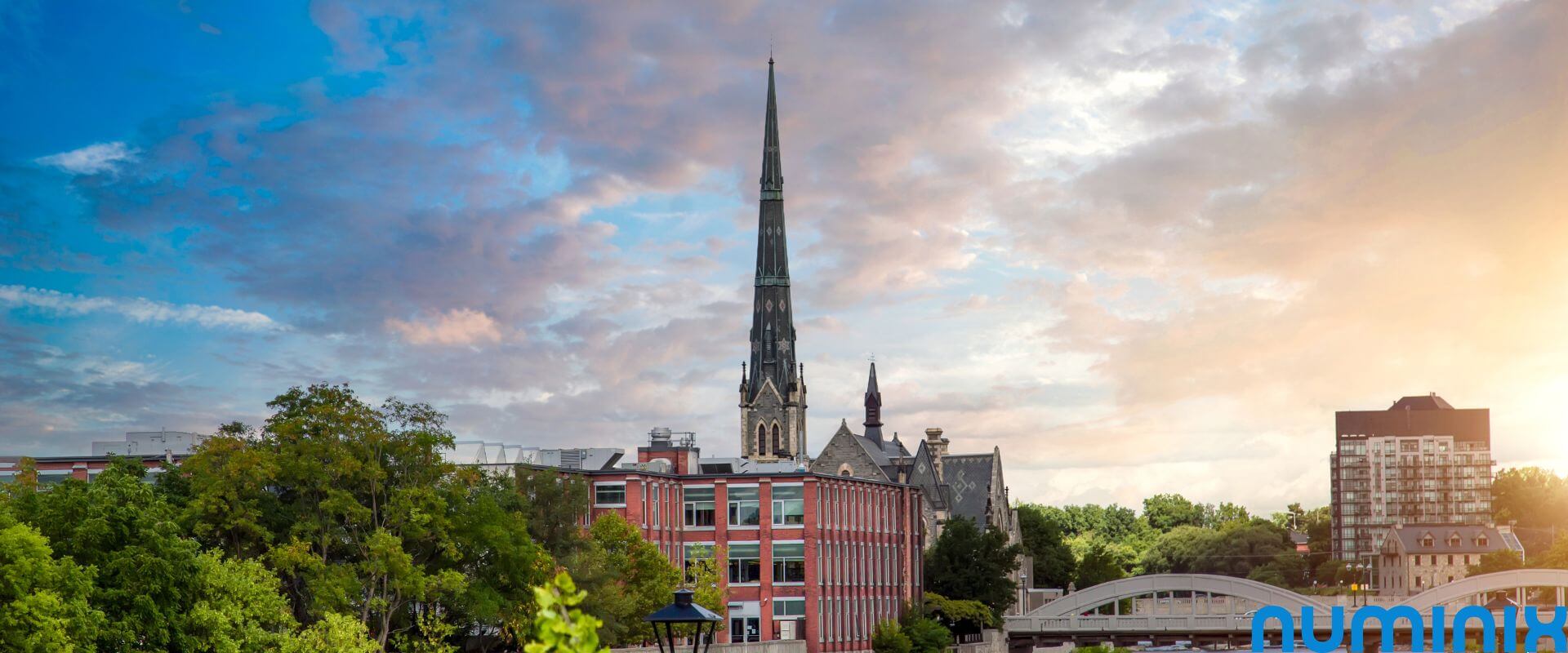 Cambridge Ontario city skyline and streetscape